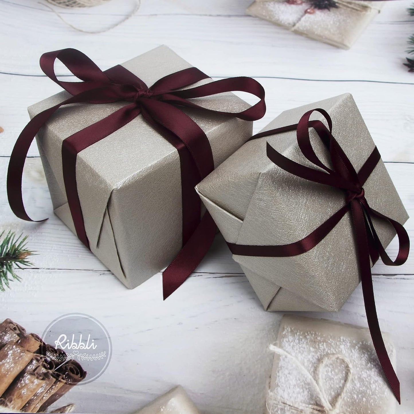 Ribbli Double Faced White Satin Ribbon,3/8” x Continuous 25 Yards,Fabric Ribbon use for Bows Bouquet,Gift Wrapping,Floral Arrangement