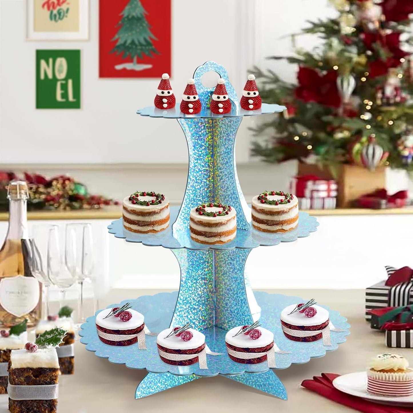 Soleebee 3-Tier Cupcake Stand, Cardboard Cupcake Tower, Dessert Cup Cake Stand Tower for Birthday Wedding Party Decoration, Cupcake Tier Stand 1 Set (Black)