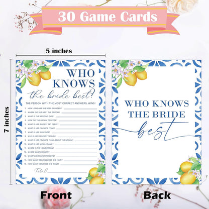 Mediterranean Lemon Bridal Shower Bingo Game with Blank Squares, Pack of 30 Game Cards, Bridal Shower Decorations, Wedding Engagement Decor, Bachelorette Party Supplies - KR30