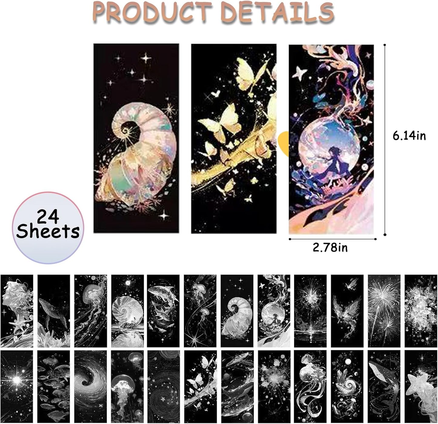 Scratch Art Bookmarks Kit, 24 Sheet Paper with Scratching Tools for DIY Party Favors, Christmas Stocking Stuffers