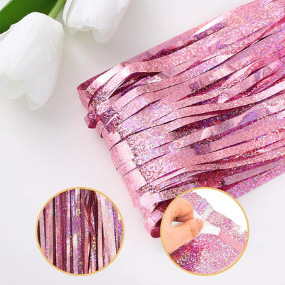 10 Pack Silver Backdrop Curtain 3.2ft x 8.2ft Metallic Tinsel Foil Fringe Curtains Photo Booth Background for Birthday Party Decoration Baby Shower Engagement Wedding Christmas Decoration (Silver)