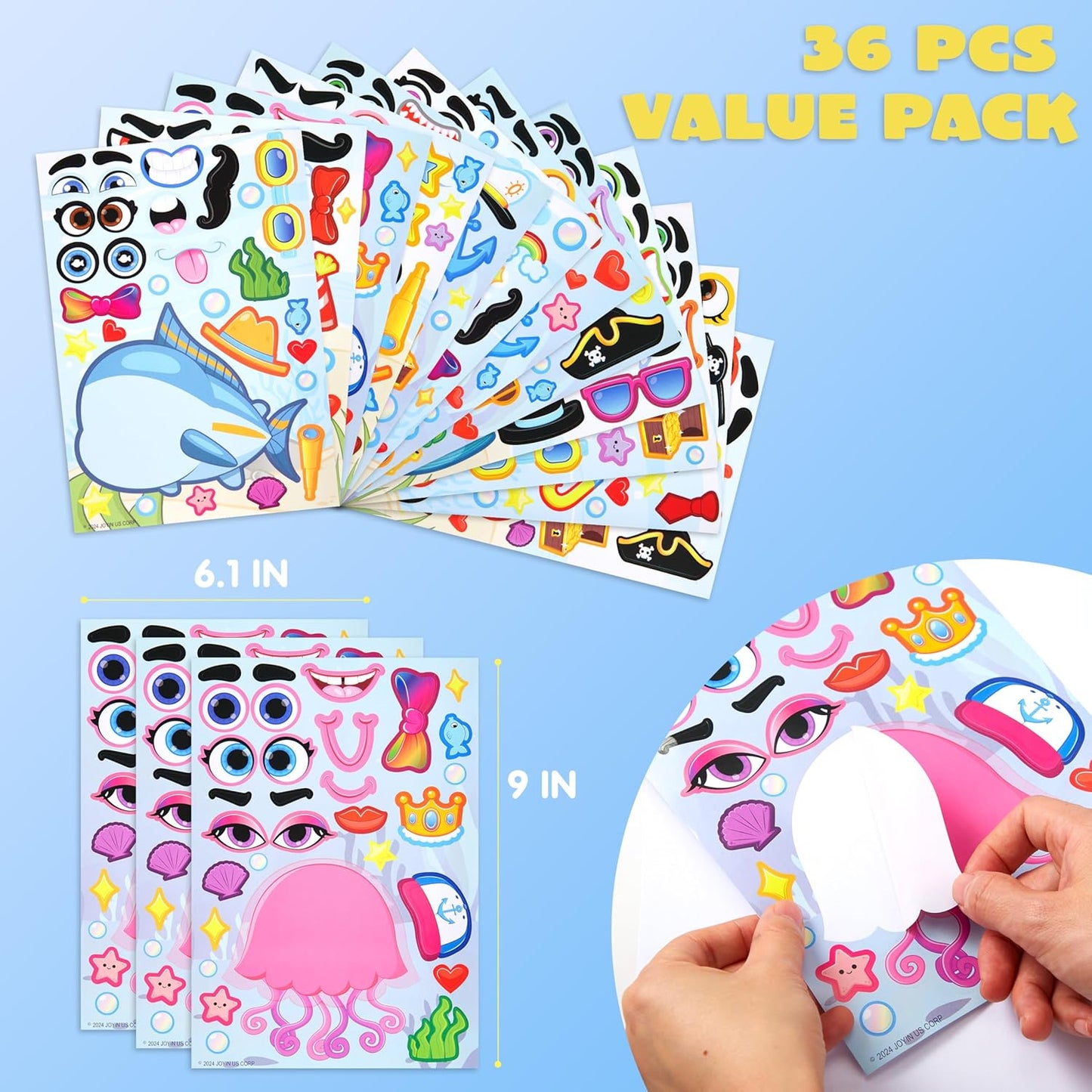 JOYIN 36 Sheets 9"x6" Make a face Stickers for Kids, Make Your Own Animal Stickers with Unicorn, Dinosaur, Sea and Safari Animals, Crafts Birthday Party Favors, Goodie Bags Classroom Activities