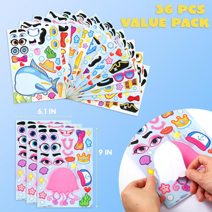 JOYIN 36 Sheets 9"x6" Make a face Stickers for Kids, Make Your Own Animal Stickers with Unicorn, Dinosaur, Sea and Safari Animals, Crafts Birthday Party Favors, Goodie Bags Classroom Activities