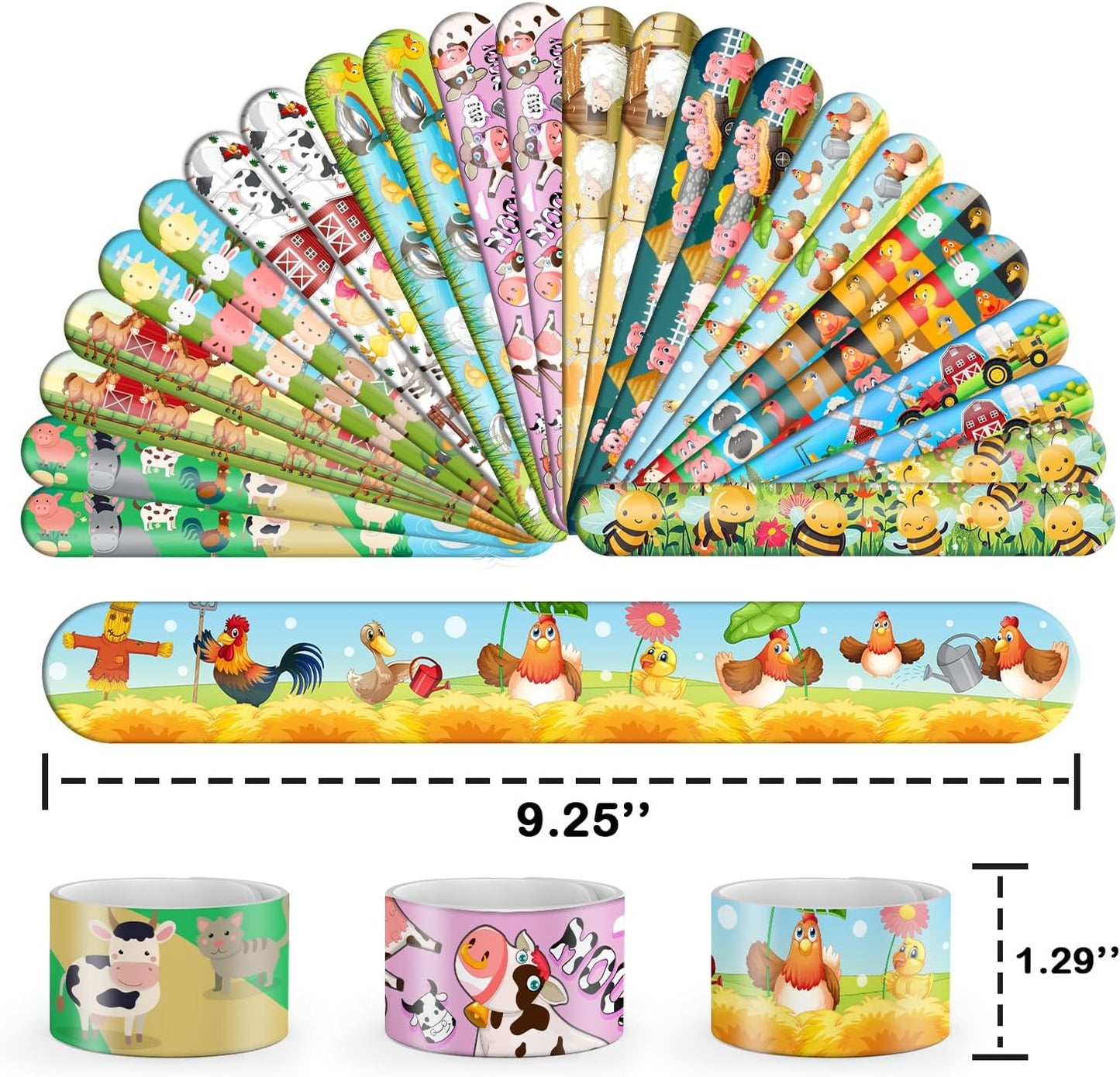 48PCS Farm Party Bracelets Set | 24 Slap Bracelets + 24 Rubber Bracelets | Barnyard Animal Silicone Wristbands Birthday Party Supplies, Classroom Rewards, Carnival Prizes