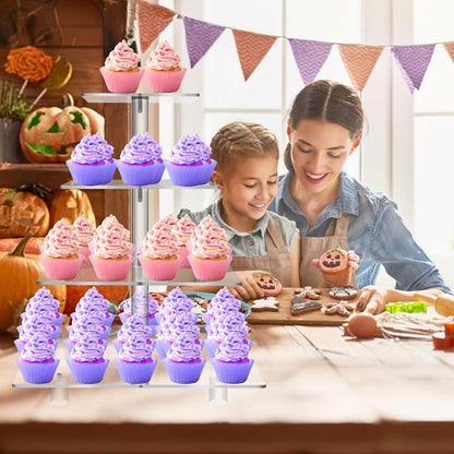 Jusalpha Large 4 Tier Cupcake Stand Square Acrylic Cupcake Tower Stand for Dessert, Pastry, Serving Platter-Candy Bar Party Décor and Supply(with Rod Feet) (4SF-V2)