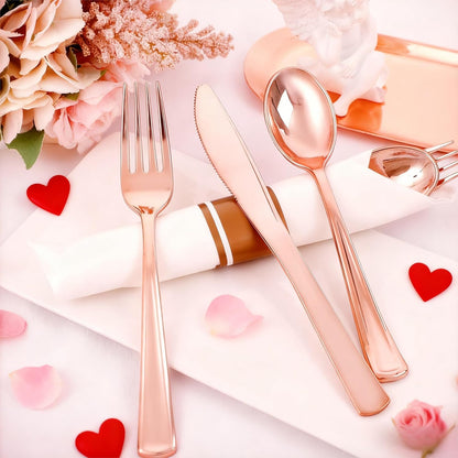 Liacere 100 Pack Silver Plastic Silverware-Pre Wrapped cutlery and Napkin-Pre Rolled Silverware Disposable 100 Forks, 100 Knives 100 Spoons, 100 Napkins Plastic Utensils＆Wedding