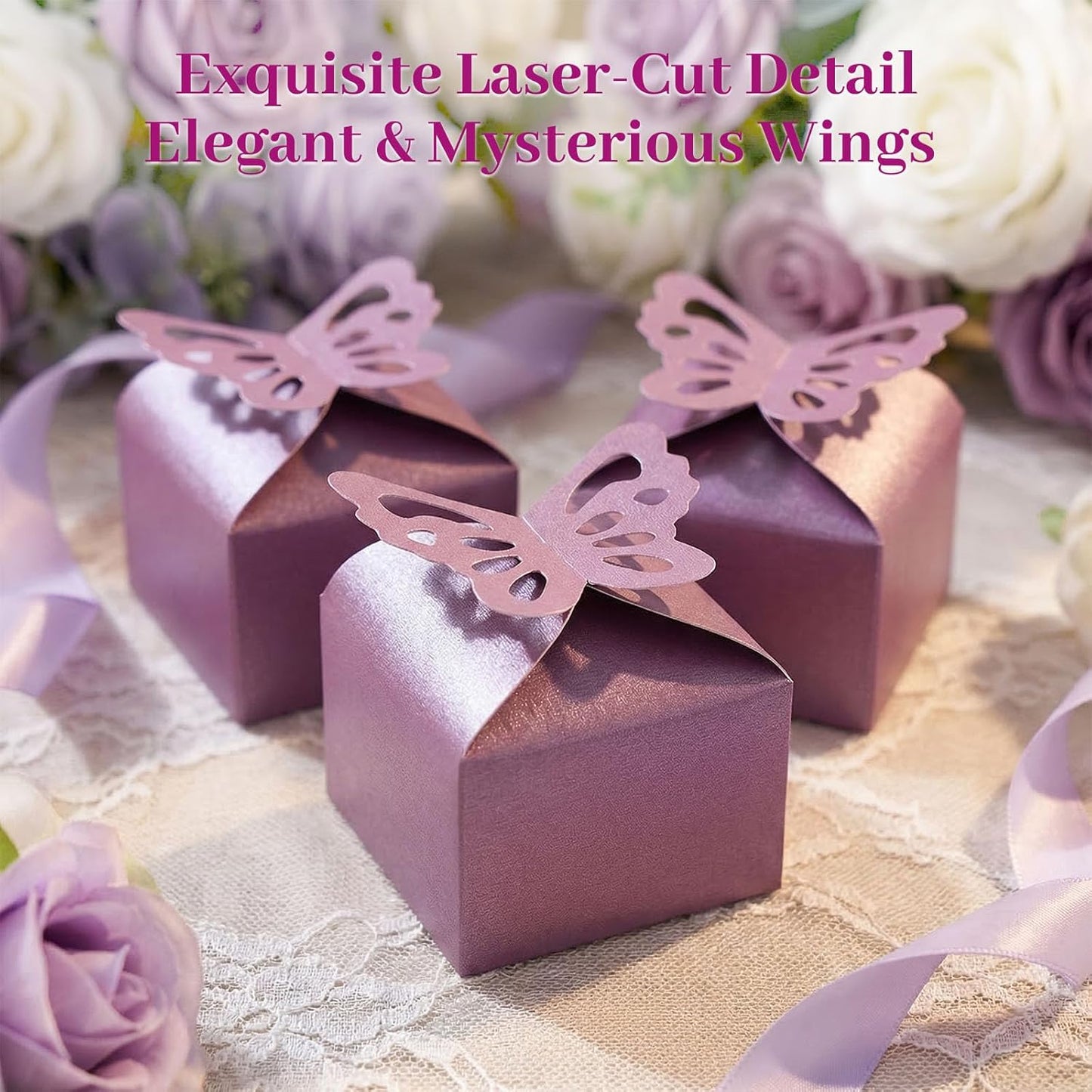 VGOODALL 50PCS Party Favor Boxes, 2.4" x 2.4" x 1.8" 3D Butterfly Candy Boxes White Baby Shower Favors for Wedding Birthday Party Gift