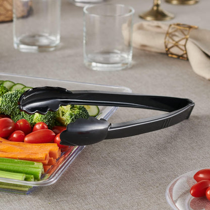[Black Tongs 7.5'' Inches] Plasticpro 7.5'' Serving Tongs Heavy Duty Reusable Kitchen and BBQ Black Serving Tong for party's, Caterings, Events, Buffet, Weddings, And every Day use Pack of 12