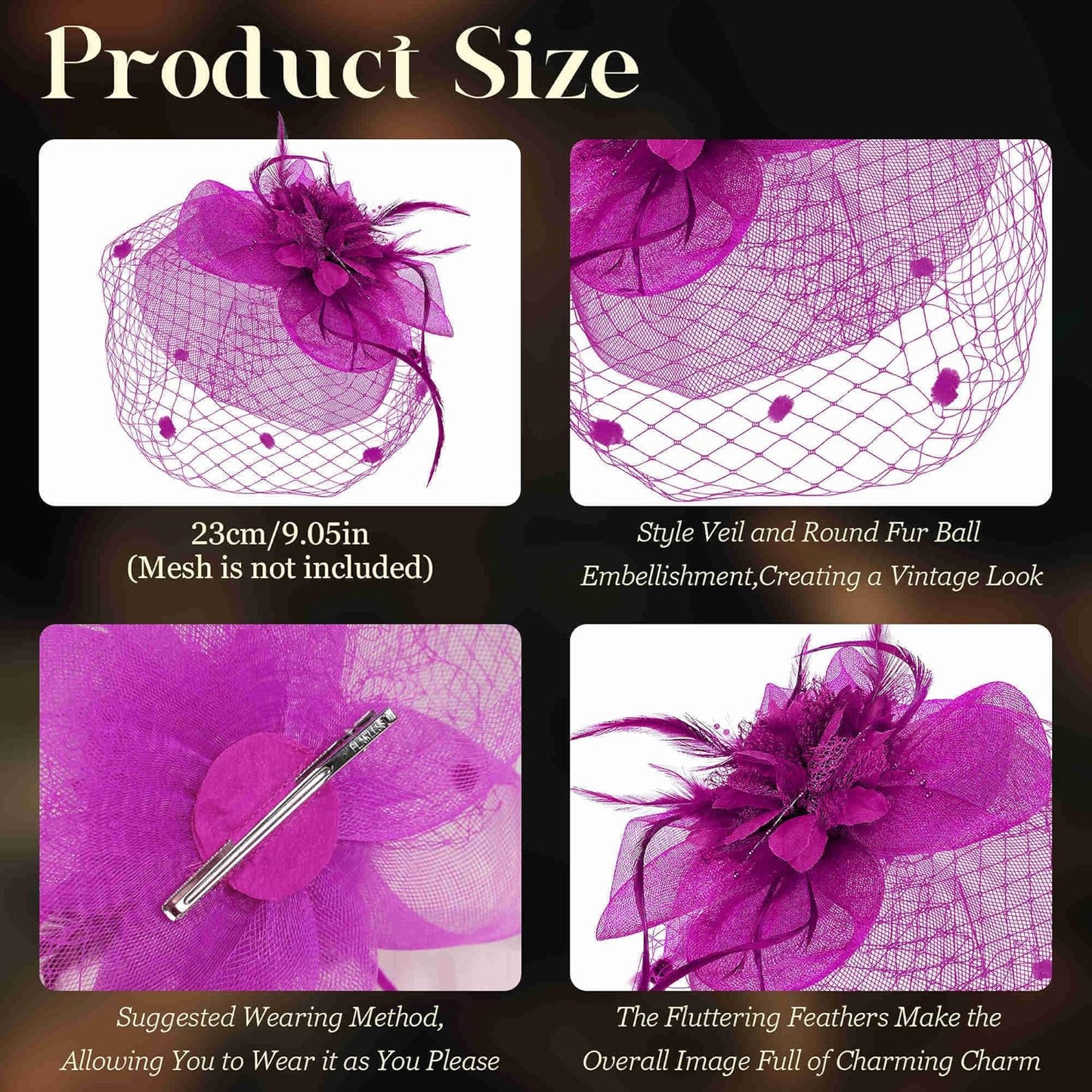 Fascinators Hats for Women Tea Party Hat Feather Mesh Headband Vintage Lace Cocktail Headwear Veil Hair Clip Church