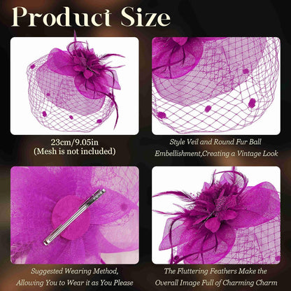 Fascinators Hats for Women Tea Party Hat Feather Mesh Headband Vintage Lace Cocktail Headwear Veil Hair Clip Church