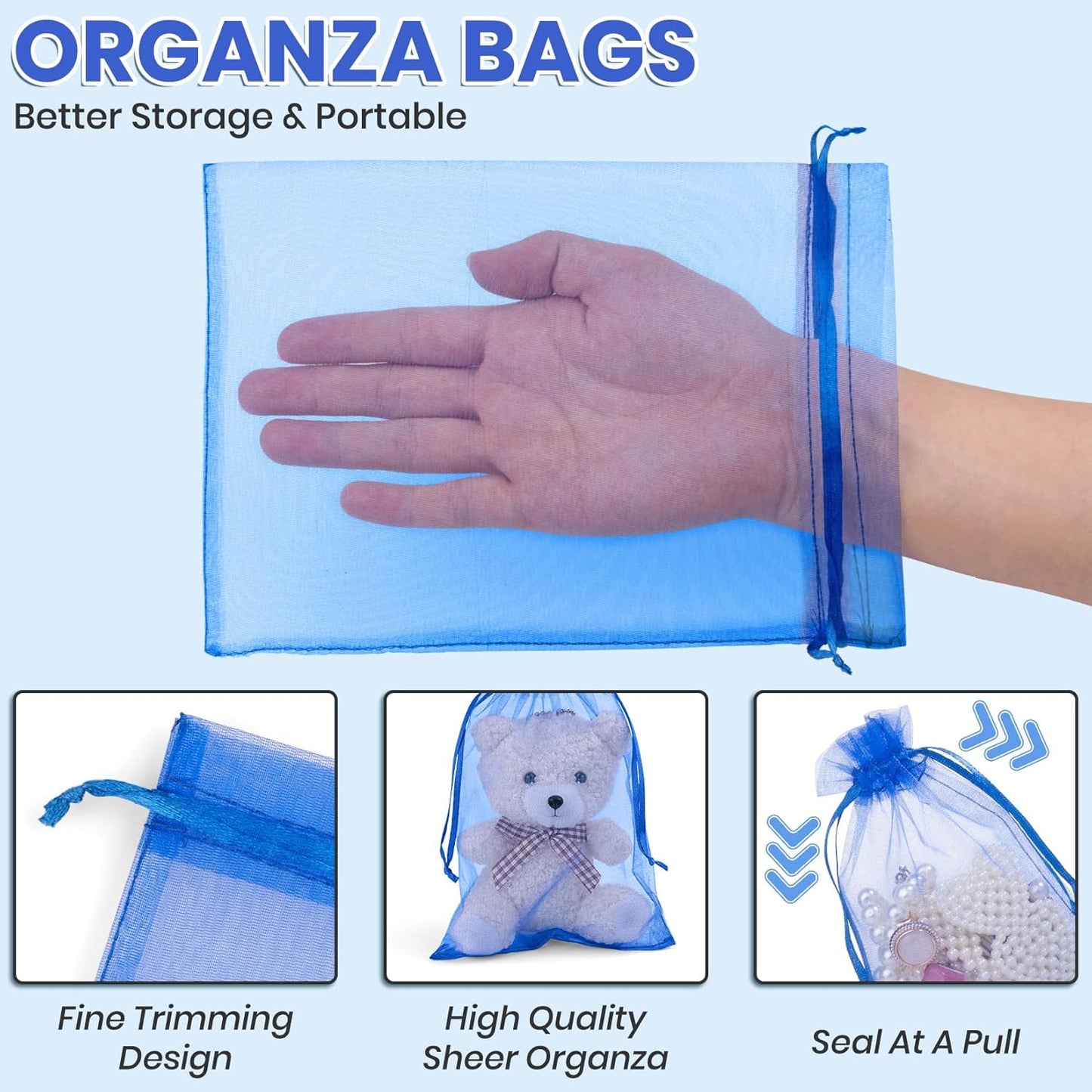 ANZNKU 50PCS Organza Bags 6x9 Large White Gift Bags for Candy Goodie Sachet Jewelry, Mesh Bag Drawstring Sheer Packaging Pouches for Wedding Favors Mother's Day Birthday Party Baby & Bridal Shower