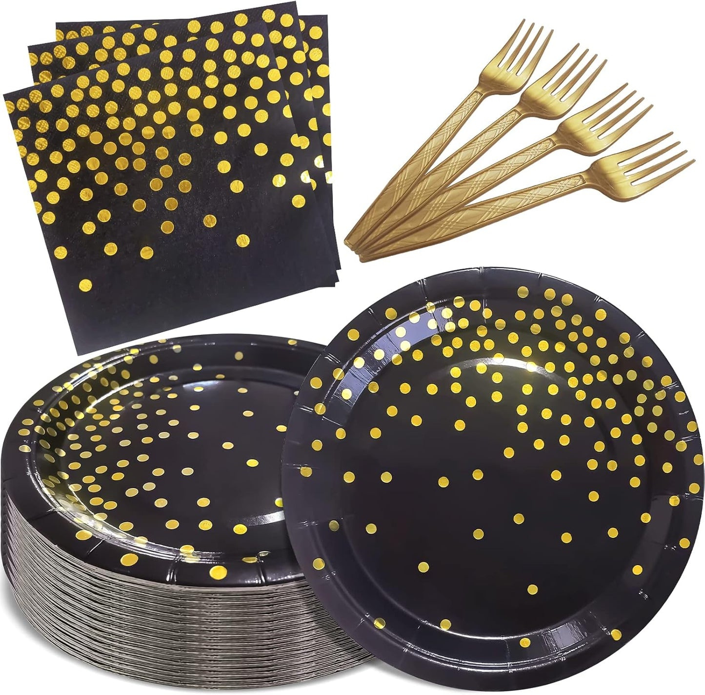 White and Gold Paper Plates Napkins Party Supplies,Disposable Gold Dot Paper Dessert Plates,105 PCS Birthday Plates and Napkins Party Supplies for Wedding(Serves 35 Guests 7")