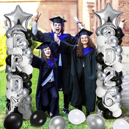 2 Sets Graduation Balloon Column Stand Kits with Balloons 2026 Grad Themed Decoration Navy Blue Balloon Tower Stand Kit for Grad High School & College Celebration Party Decor