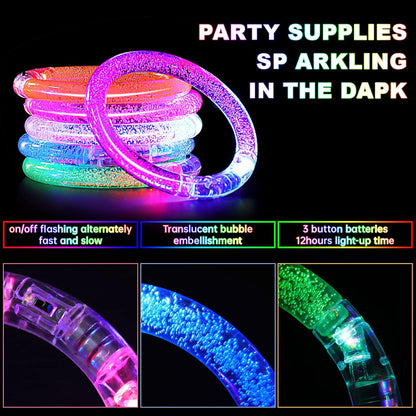 80 Pack LED Bracelets,6 Color Glow Bracelet Glow in The Dark Bracelets,Flashing Light Up Bracelet for Adults,Glow Stick Bracelet for Concerts Festivals Carnival Rave Neon Party Supplies