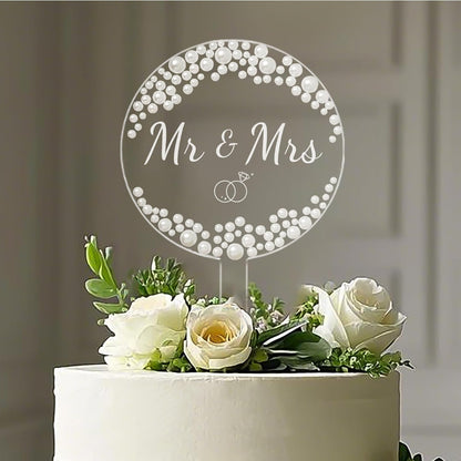 Coucoland Mr and Mrs Cake Topper - Heart Wedding Cake Decor with Rhinestones and Pearls for Engagement Bridal Anniversary