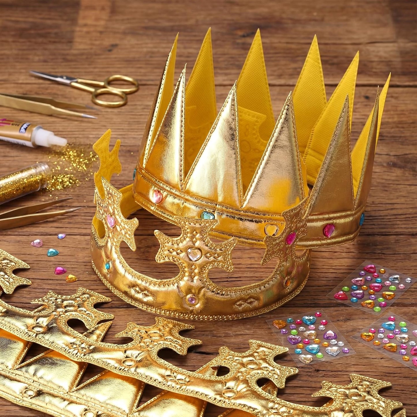 Yaomiao 66 Pieces Foam Princess Tiaras DIY Crowns Kids Party Favors Craft Crystal Diamond Sticker Girls Making Your Own Tiara (Gold)