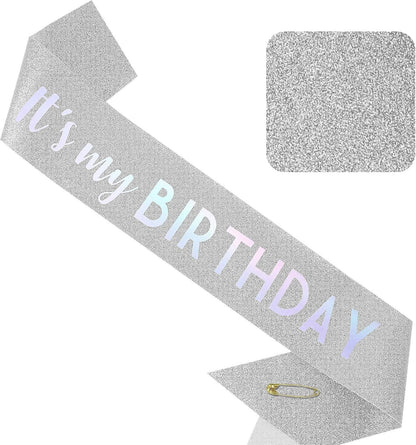 It's My Birthday Sash Black Glitter Sash with Hot Pink Foil Happy Birthday Decorations for Women Girls Men Boys Black Party Decorations