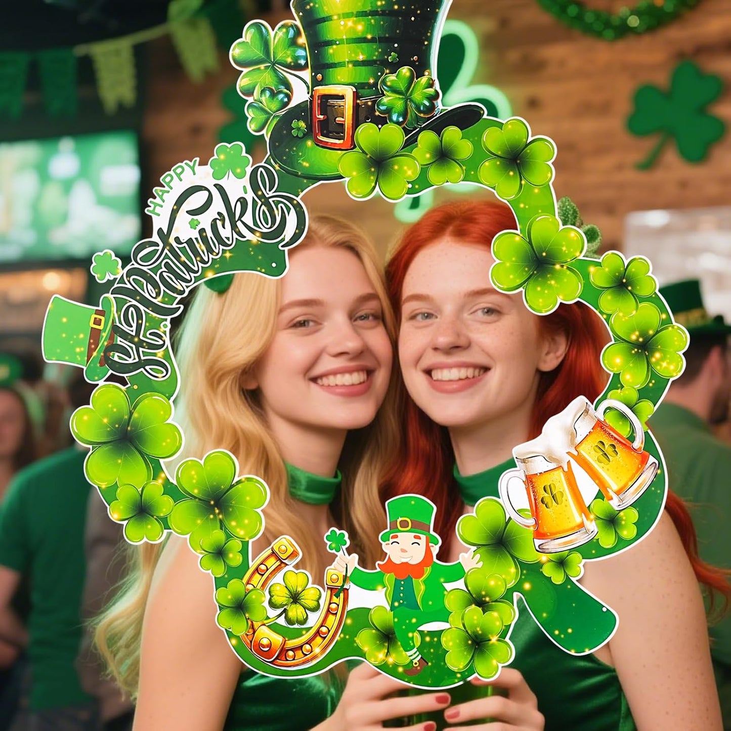 St Patrick's Day Photo Booth Frame, Green Shamrock Selfie Photo Props, Irish Clover Party Photography Decoration Supplies