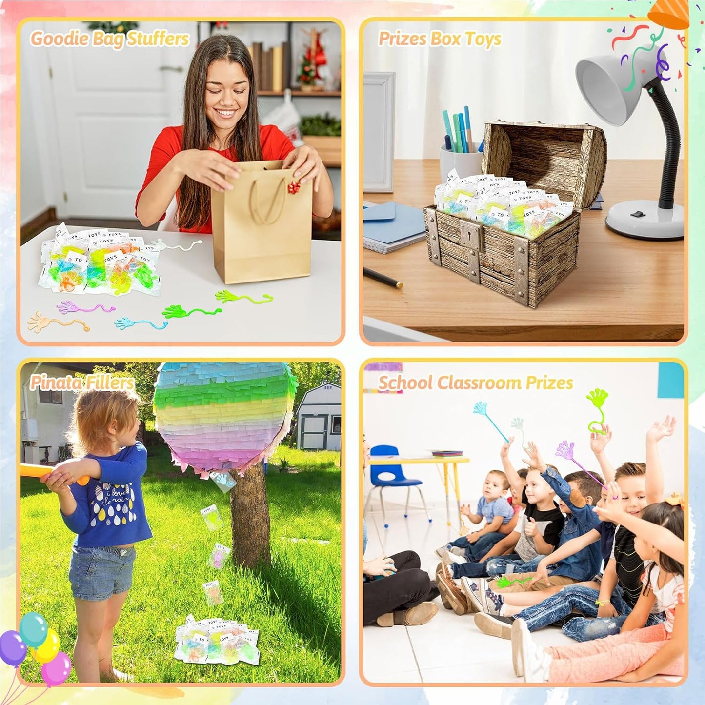50 PCS Glow Sticky Hands Kindergarten Graduation Gifts Party Favor for Kids Holiday Traditions Goodie Bags Stuffers Glow Sticky Hands Toys End of Year Student Gifts Classroom Prizes Treasure Box