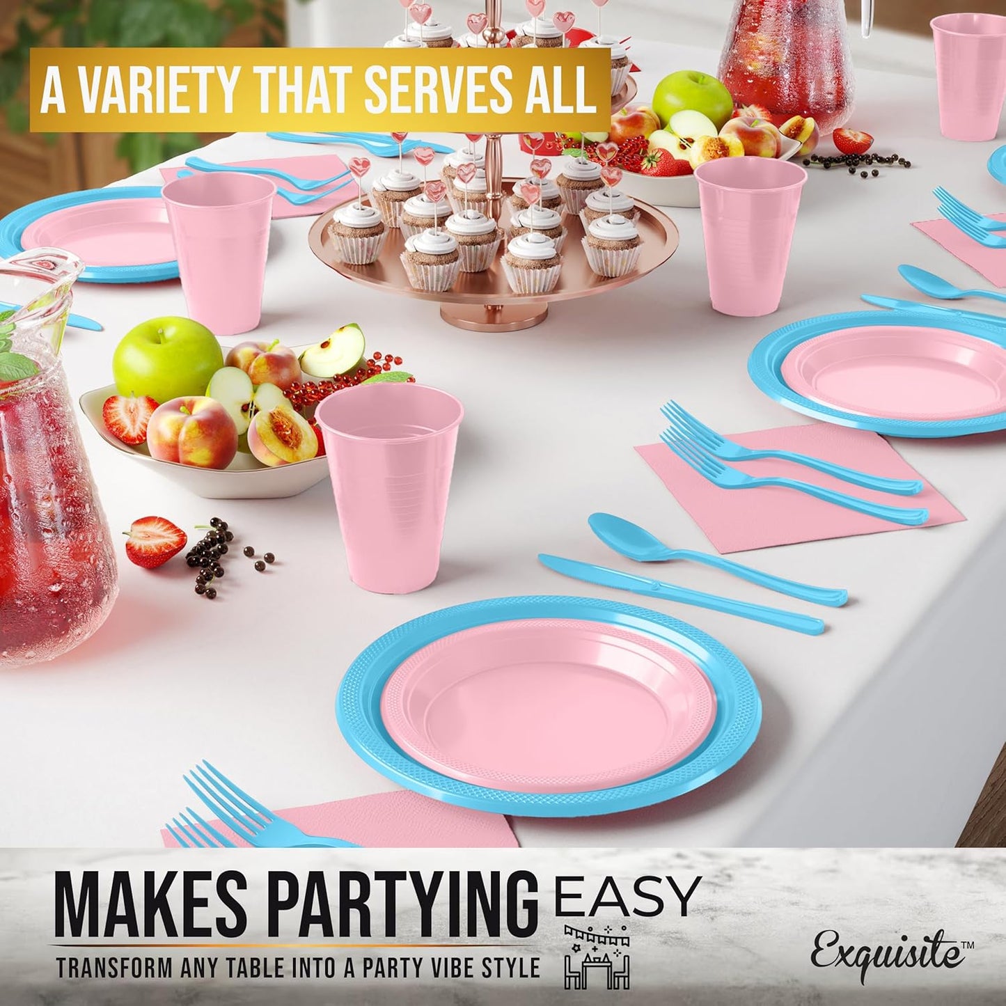 350 Pcs Black Plastic Plates For Party, Black Disposable Plates Set, 50 Of Each 9" Dinner Plate Set, 7" Dessert Plate, Cups, Napkins & Cutlery Plastic Dinnerware Set Exquisite