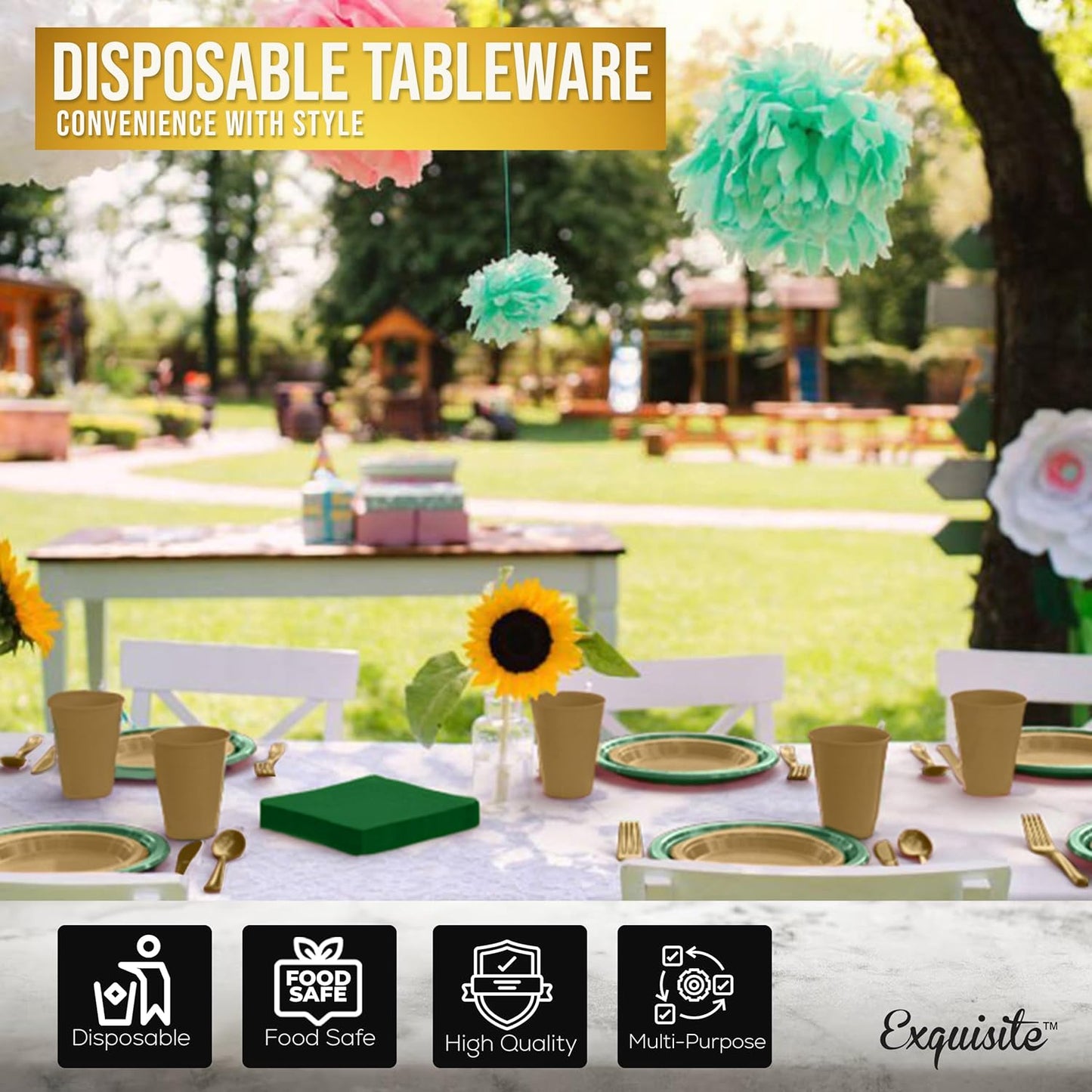 350 Pcs Black Plastic Plates For Party, Black Disposable Plates Set, 50 Of Each 9" Dinner Plate Set, 7" Dessert Plate, Cups, Napkins & Cutlery Plastic Dinnerware Set Exquisite
