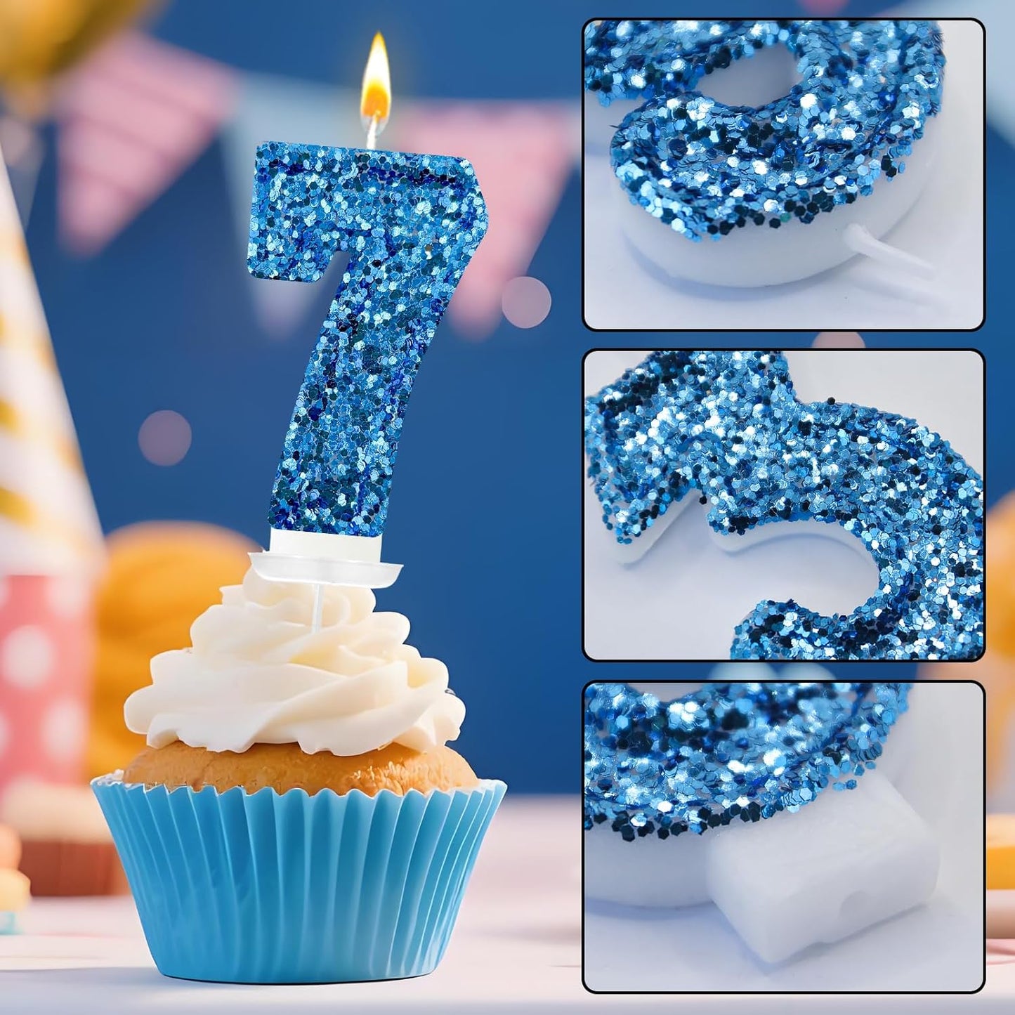 Birthday Number Candles, Glitter Number Candle Cake Decorations with Sequins, Cupcake Decorations for Girls, Women, Party Anniversary Celebrations (Number 6, Purple)