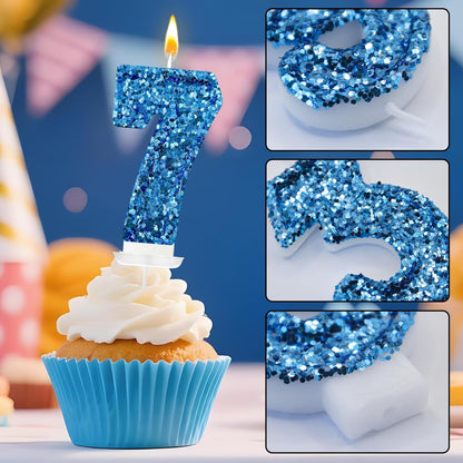 Birthday Number Candles, Glitter Number Candle Cake Decorations with Sequins, Cupcake Decorations for Girls, Women, Party Anniversary Celebrations (Number 6, Purple)