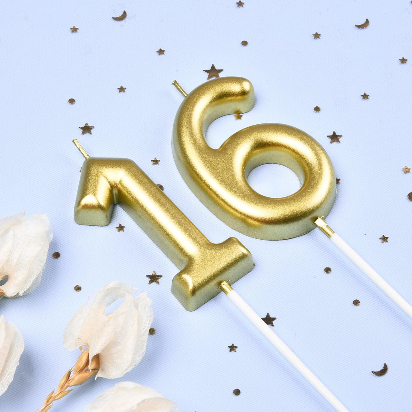 2.76 Inch Classical Gold 5 Number Birthday Candles, Gold Number Candles, Cake Number Candles, Party Celebration