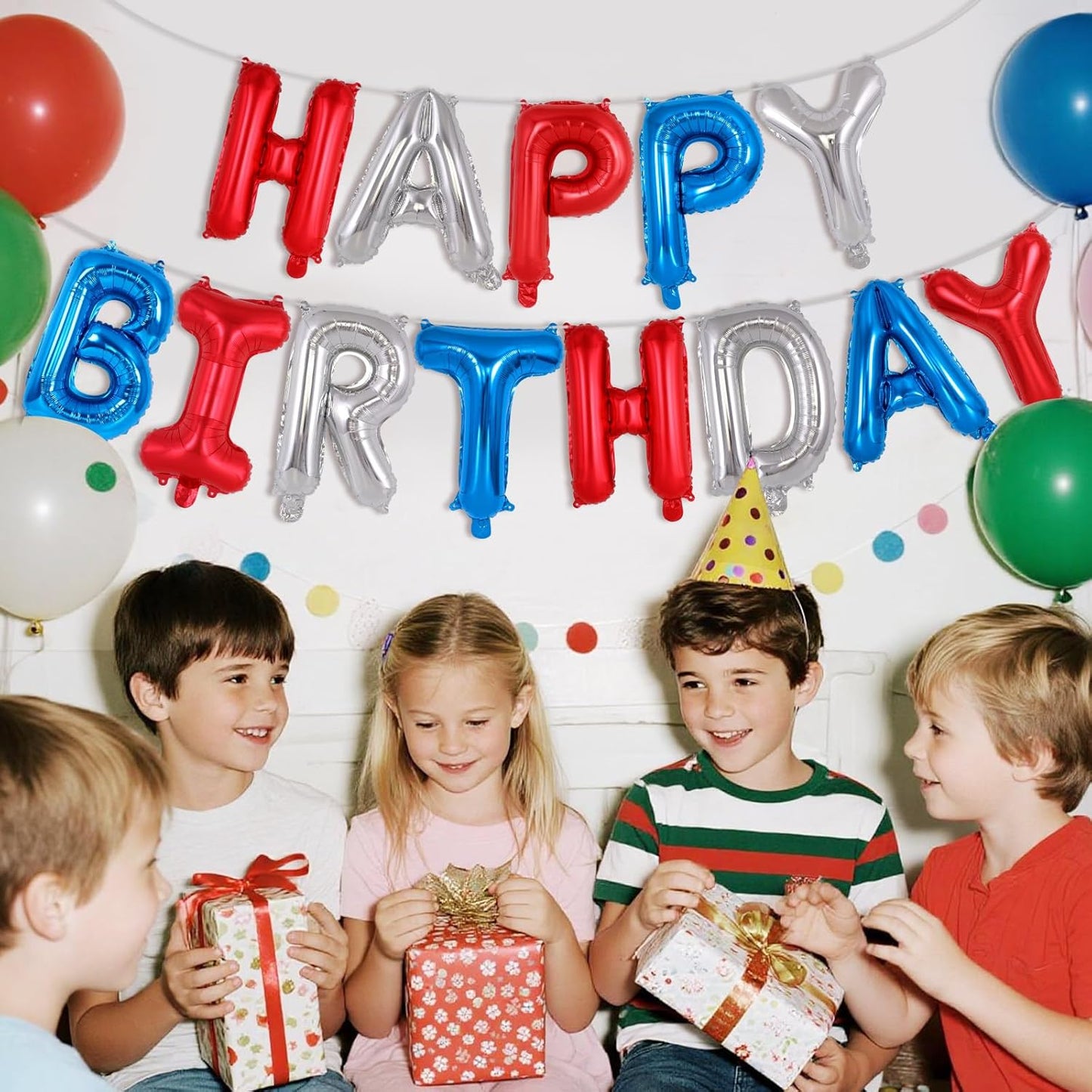 Happy Birthday Balloons Banner, Foil Balloon Personalized Name Letters Balloons Sign Birthday Party Decorations for Women Men Boys Girls Cream