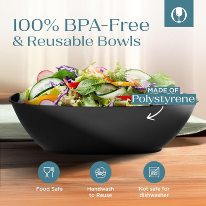 Posh Setting Black Plastic Serving Bowls Disposable - Oval Bowls - Oval Candy Bowl - Plastic Snacks & Chip Bowls for Parties - Black Party Serving Dishes 4 pack
