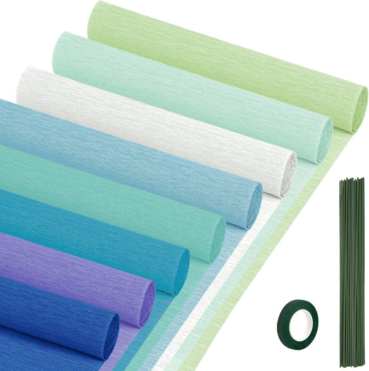 Crepe Paper Streamers 8 Rolls, 10 x 98Inch 8 Rainbow Colors Crepe Paper Sheets for DIY Gift Colourful Paper Flower Wrapping Paper Crafts Birthday Wedding Holiday Party Decorations