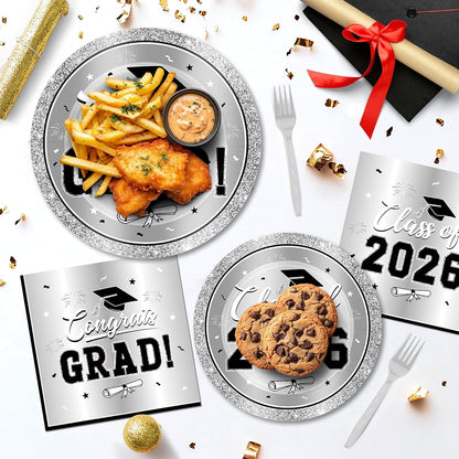200Pcs Graduation Decorations 2026, Blue Graduation Plates and Napkins Party Supplies for 50 Guests, Disposable Grad Plates, Napkins, Dessert Plates and Forks for Grad Decor Wedding Birthday Supplies