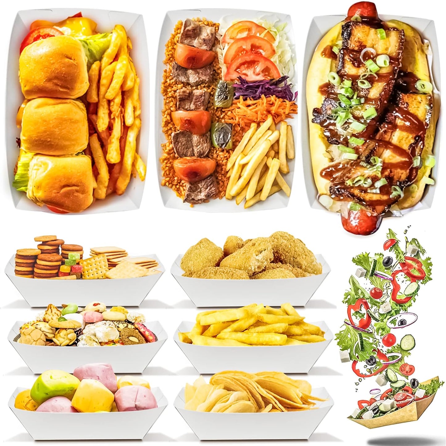 100 Pack 3lb Paper Food Trays,Disposable Greaseproof Kraft Checkered Carnival Food Serving Take Out Basket Tray Boat for Snacks Fries Nachos Popcorn Hot Dogs Carnival Wedding Party Picnic