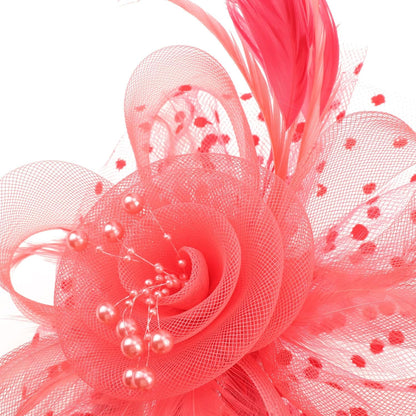 DRESHOW Fascinators Hat Flower Mesh Ribbons Feathers on a Headband and a Clip Tea Party Headwear for Girls and Women - Colors B