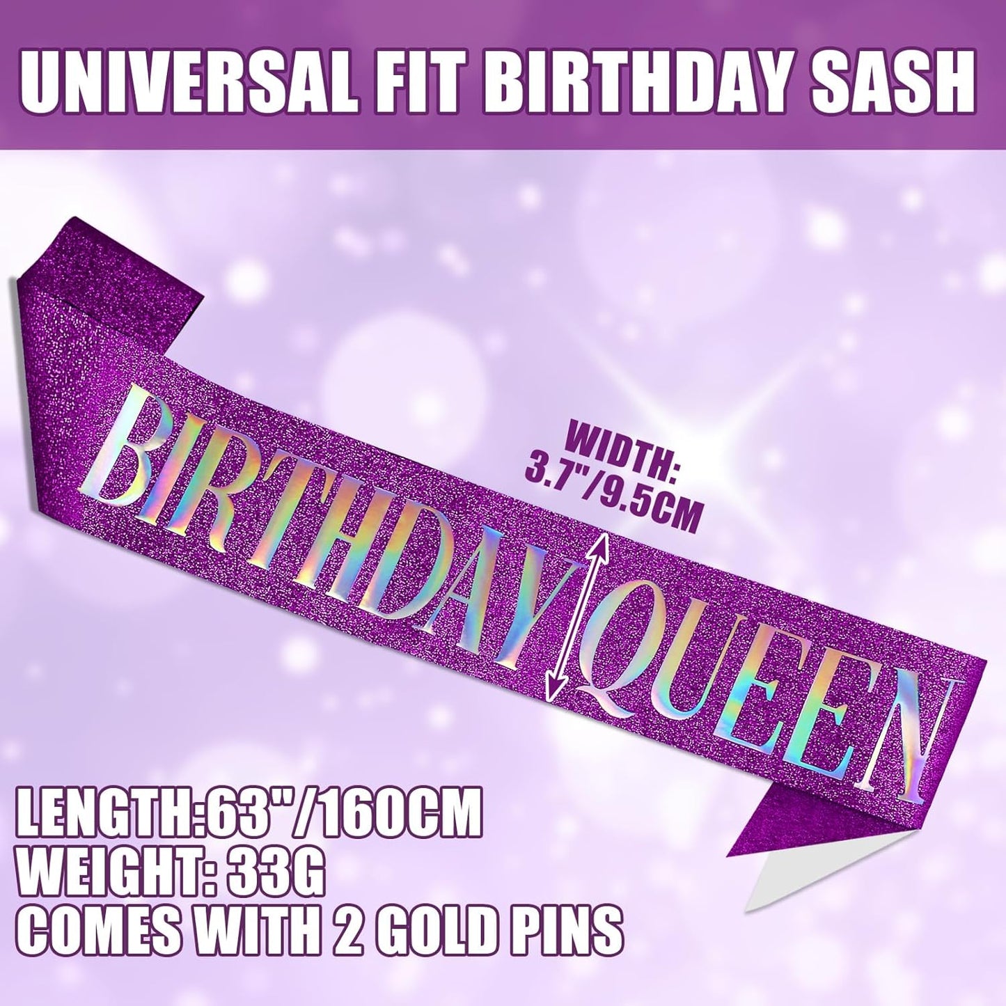 RUDONG M Birthday Queen Sash Glitter - Gold Birthday Sash for Women & Girls | Sweet 16/18th/21st/30th/40th/50th/60th/70th, All-Age Celebration Party Decor