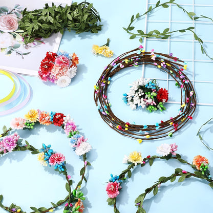 Zeyune 20 Sets Spring Tea Party Favor Flower Crowns Making Kit, Make Your Own Flower Crown Wreath Garland Headbands Craft Kit Handmade DIY Fairy Floral Hair Accessories Gift for Women(Daisy)