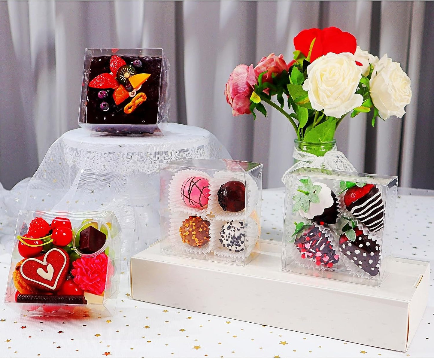 20 Pack Bakery Boxes 5x5x2 Inches Chocolate Covered Strawberries Boxes for 4 Mini Cake & Cookies Macaron Pie Browines boxes
