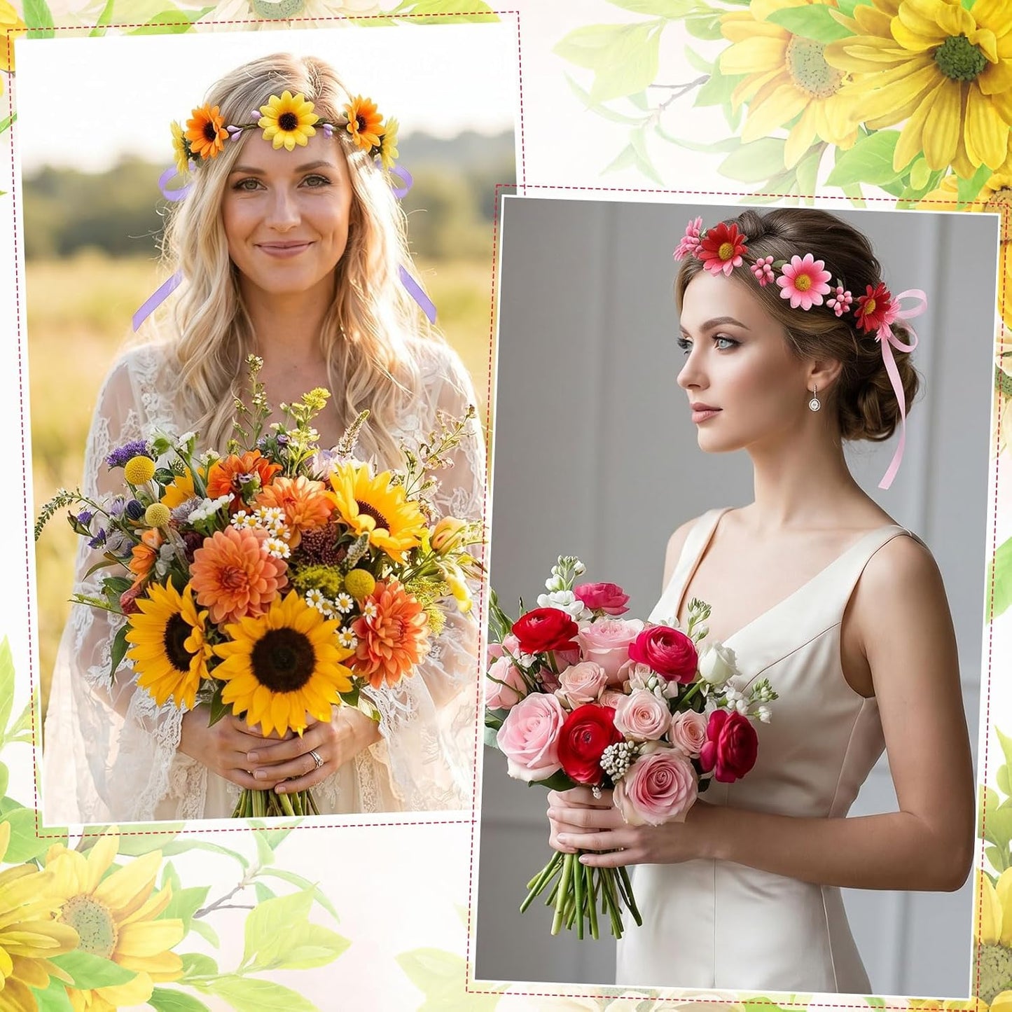 Zeyune 20 Sets Spring Tea Party Favor Flower Crowns Making Kit, Make Your Own Flower Crown Wreath Garland Headbands Craft Kit Handmade DIY Fairy Floral Hair Accessories Gift for Women(Daisy)