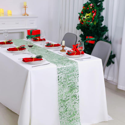 Snowkingdom 2 Pieces Gold Table Runner, Sequin Glitter Foil Metallic Thin Mesh Runner Roll 11"x108", Gold Table Decorations for Event Party, Wedding, Birthday Party, Christmas