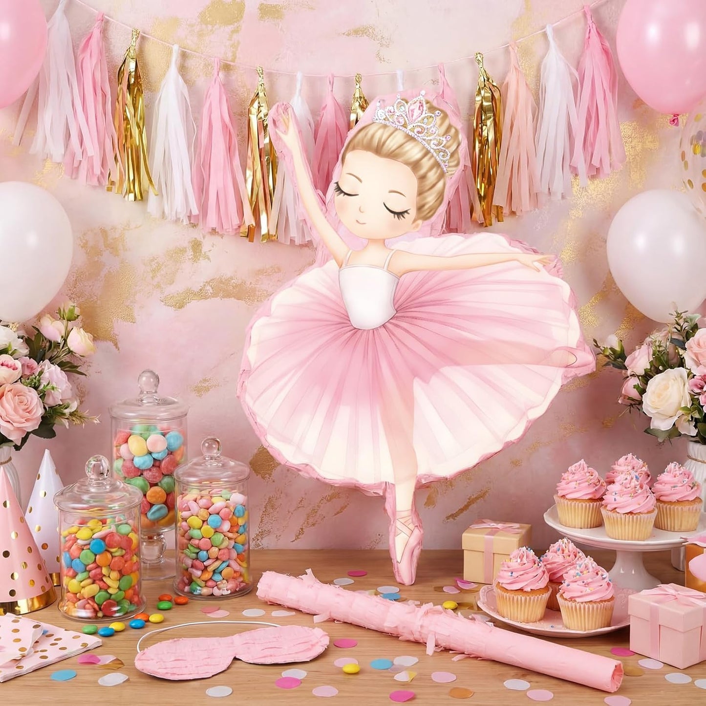 Threan Princess Piñata Fairy Party Decorations Pink Ballet Piñata Ballerina, Birthday Game Set Party Supplies for Girl Princess Theme Baby Shower Butterfly Birthday Supplies Decoration(Fairy)
