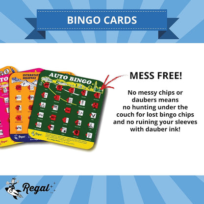 Regal Games Finger-Tip Shutter Bingo Cards with Sliding Windows - Auto Bingo Game Set - Assorted Travel Game for Adults & Kids - Reusable, No Chips & Daubers Needed - 4 Packs - Green