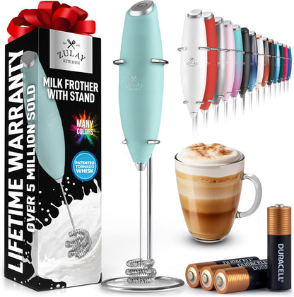 Zulay Kitchen Powerful Milk Frother Wand With Duracell Batteries - Ultra Fast Handheld Drink Mixer - Electric Whisk Foam Maker for Coffee, Lattes, Cappuccino & Matcha - Z1 Motor - Black - Colors C