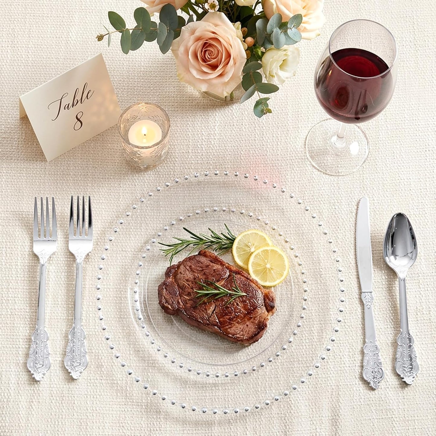 Supernal 360pcs Silver Plastic Cutlery,Elegant Plastic Silverware,Silver Hammed Silverware,Disposable Flatware,Include 120 Forks,120 Knvies,120 Spoons,Perfect for Birthday,Party,Wedding