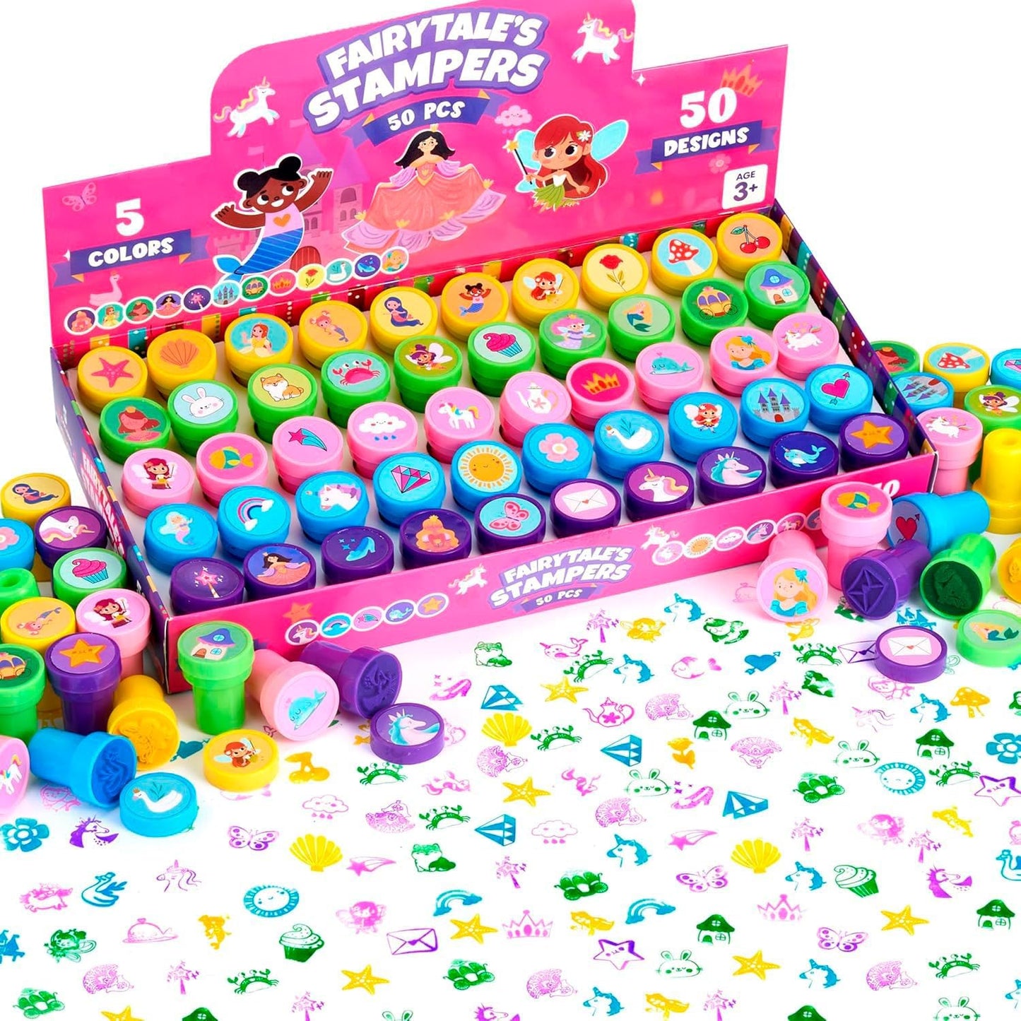 JOYIN 50 Pcs Assorted Stamps for Kids - Self-Ink Stamps with 50 Designs for Birthday Party Favor, Carnival Prizes, School Stampers, Goodie Bag, Classroom Treasure Box Toys (Zoo, Holiday Stampers)