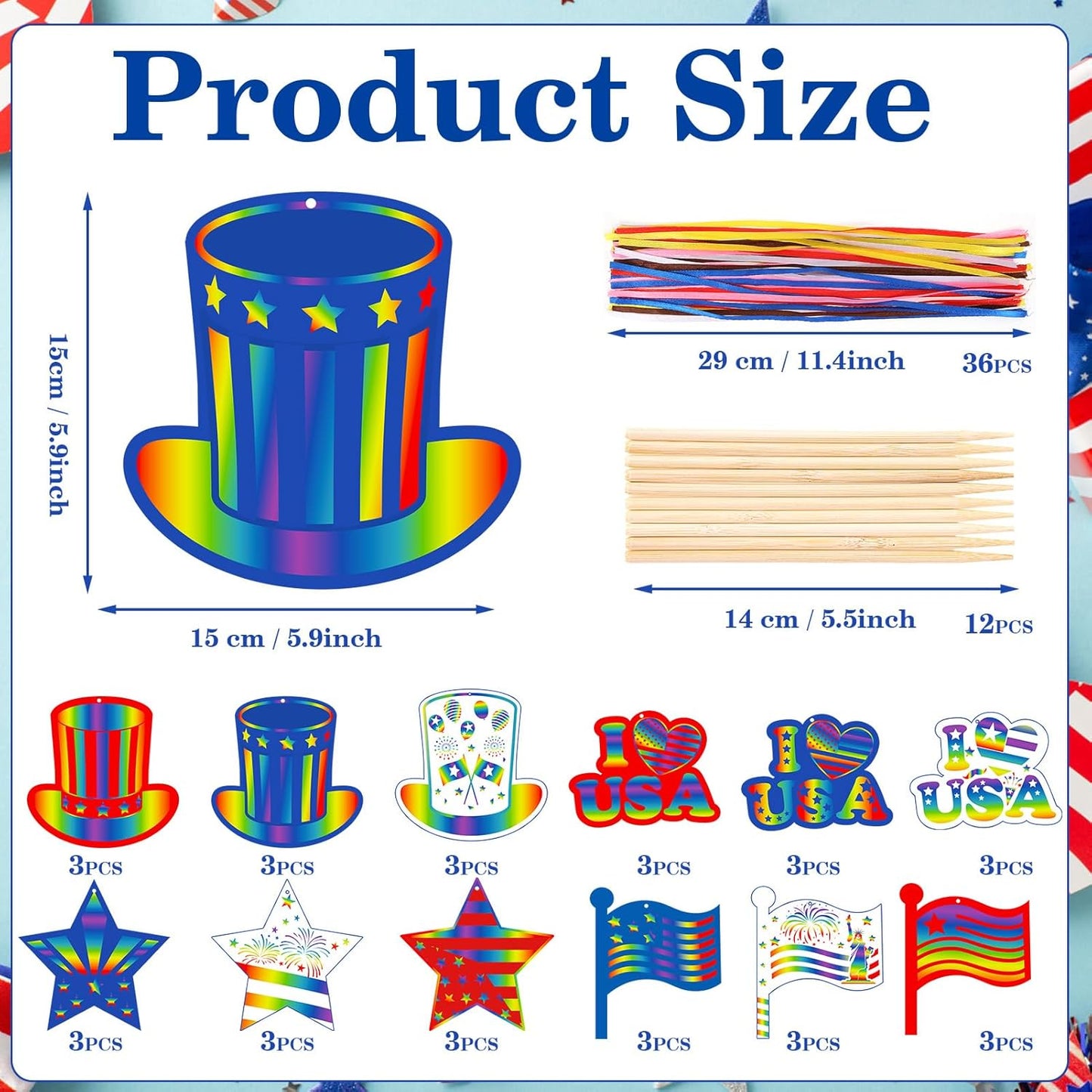 HOWAF 36pcs USA Patriotic Crafts 4th of July 250th Annicersary Scratch Paper Art Kit, Red White Blue Rainbow Scratch Off Cards for 1776-2026 School DIY Drawing Project Supplies