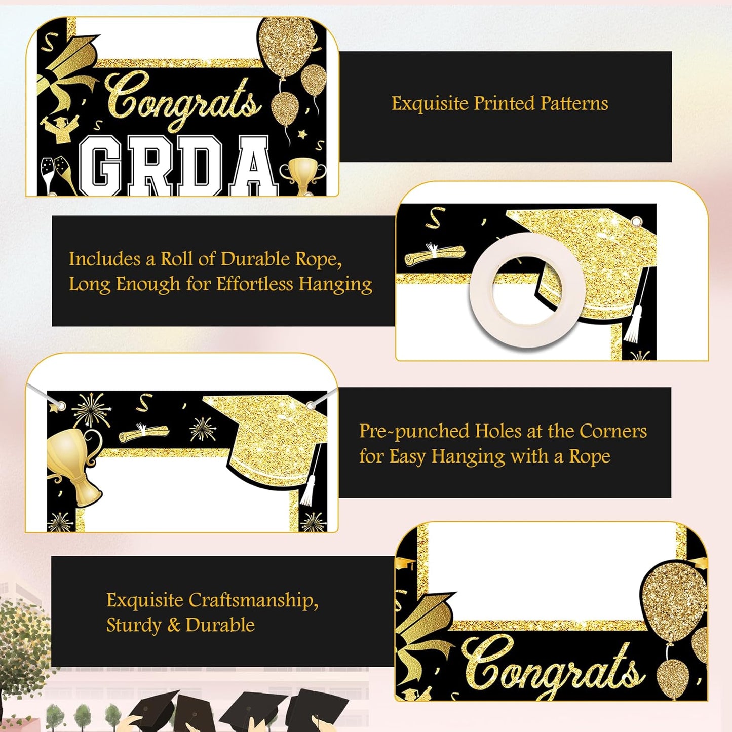 2026 Graduation Photo Booth Props & Selfie Frame Set, 30Pcs Black Gold Congrats Grad Party Photo Props with 1Pc Selfie Frame for Class of 2026 Graduation Decorations Party Supplies Gifts