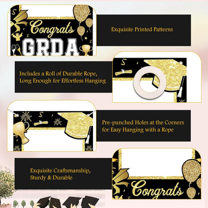 2026 Graduation Photo Booth Props & Selfie Frame Set, 30Pcs Black Gold Congrats Grad Party Photo Props with 1Pc Selfie Frame for Class of 2026 Graduation Decorations Party Supplies Gifts