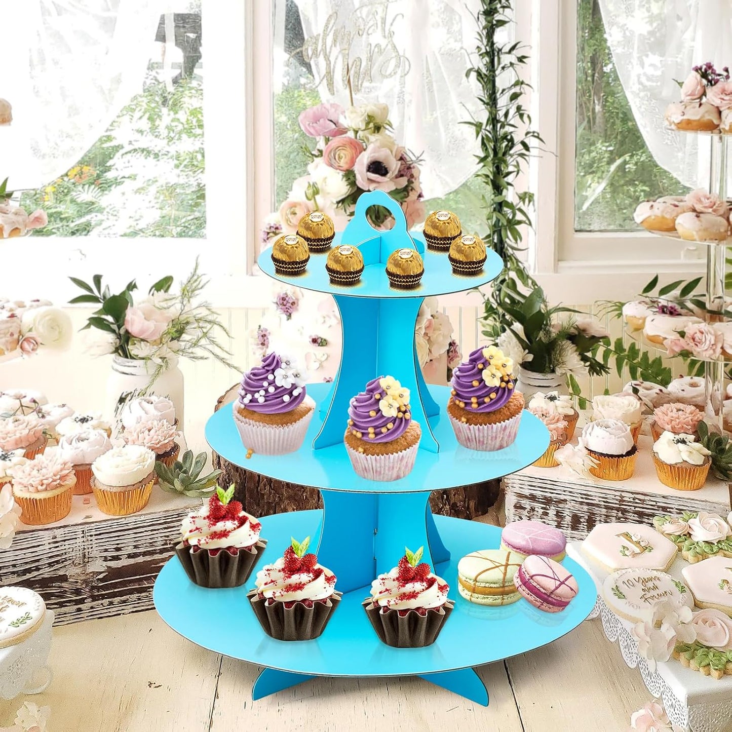 Soleebee 3-Tier Round Cupcake Stand, Cardboard Cupcake Tower, Dessert Cup Cake Stand Tower for Birthday Wedding Party Decoration, Cupcake Tier Stand 1 Set (Hot Pink)