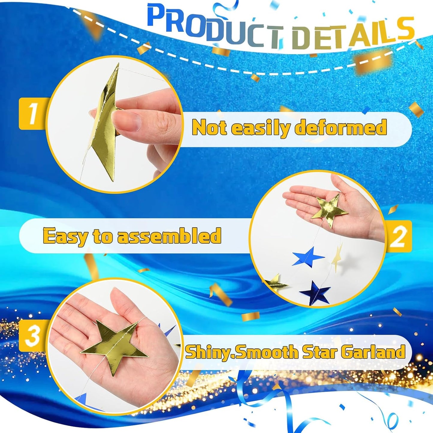 Spakon 65 Feet Glitter Star Paper Garland Banner Hanging Decoration Star Streamers Double Side 2026 Graduation Decorations for Wedding Birthday Festival New Year Party Decoration (Gold)
