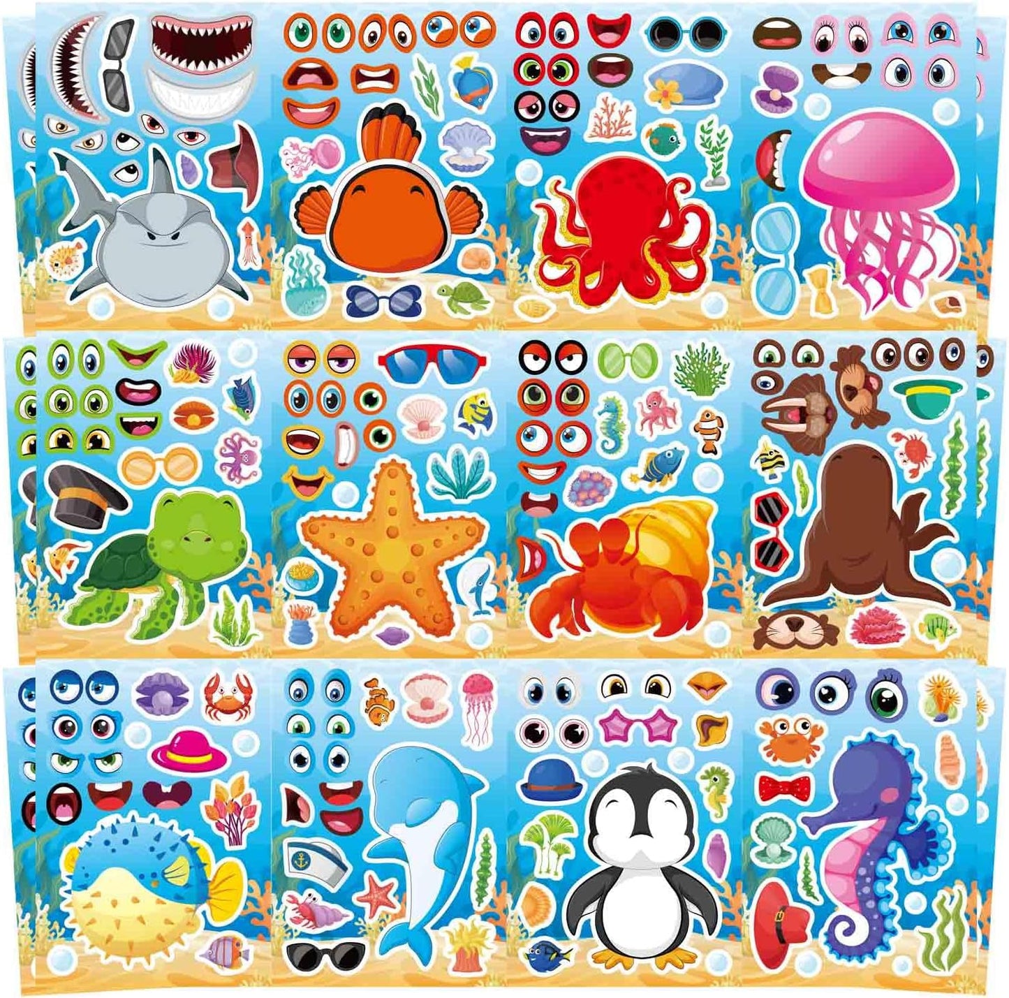 24 Sheets Make a Face Stickers for Kids Toddlers, Make Your Own Animal Mix and Match Sticker Sheets with Sea Animals Horses Dinosaurs Unicorns for Kids Crafts Party Favors Goodie Bags Stuffers